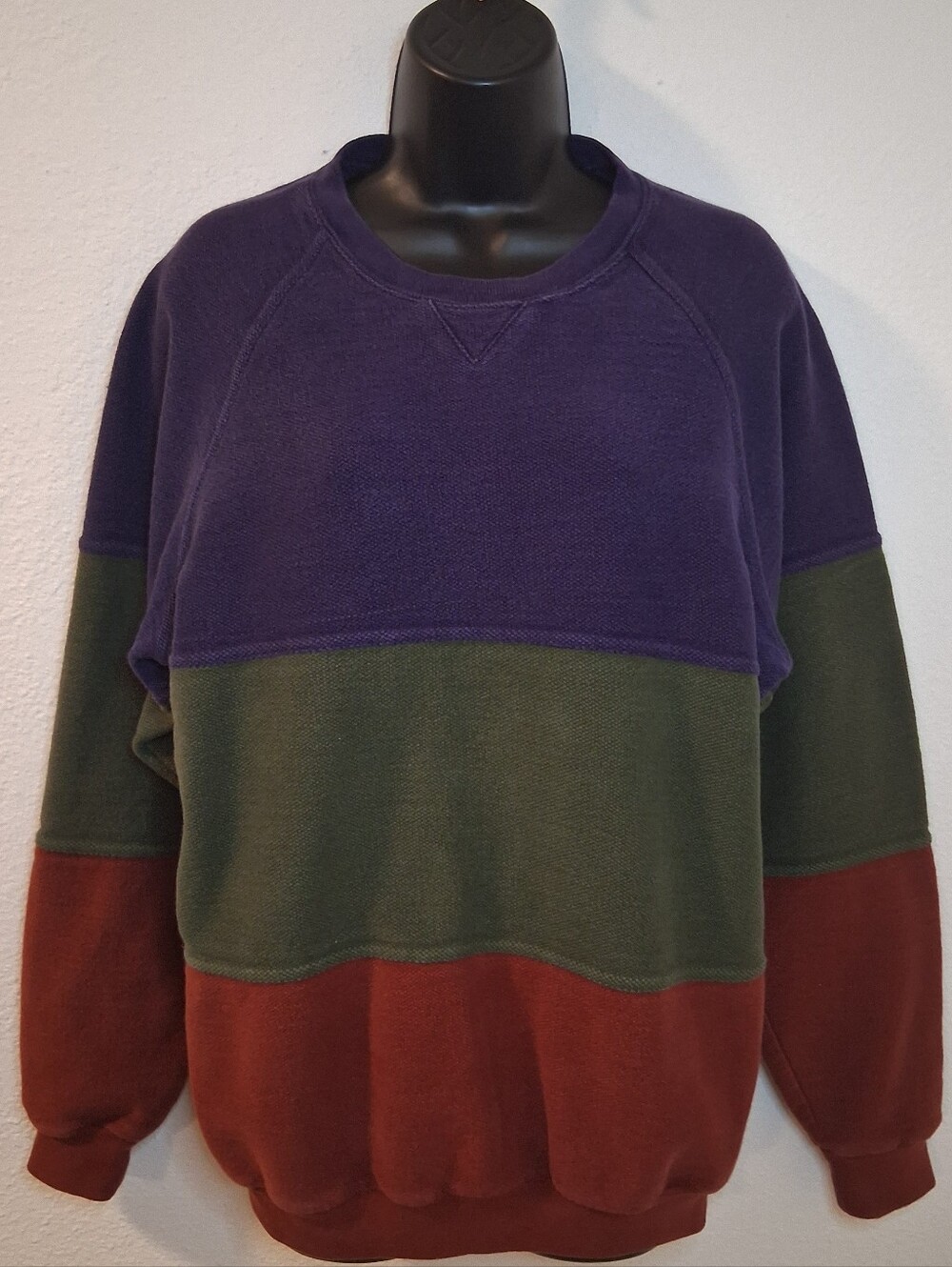 Vintage 90s Lands End Womens Small Sweatshirt Knit Colorblock Made In USA Cotton